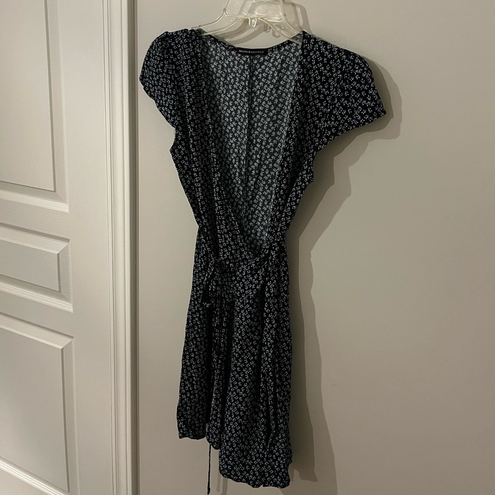Brandy Melville Floral Navy Tie-Wrap Dress